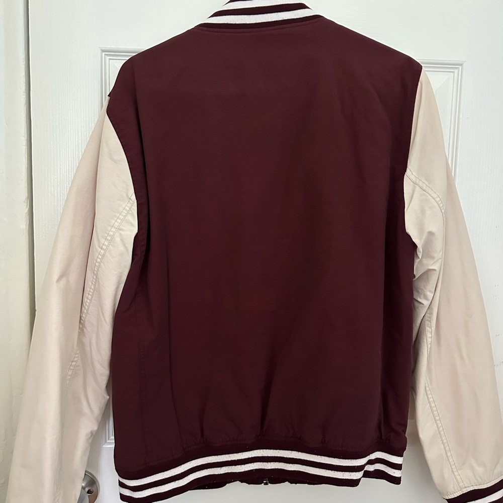 Aeropostale Men's Burgundy and Cream Varsity Jacket - Picture 2 of 2
